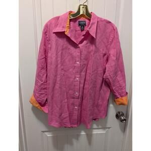 Chaps Classics Blouse Womens XL 100% Linen Pink Button Up Long Sleeve Casual